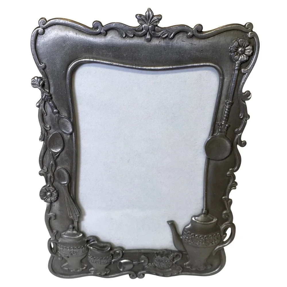 Vintage‎ Pewter Tea Set Picture Frame 4x3 Ornate Victorian Style